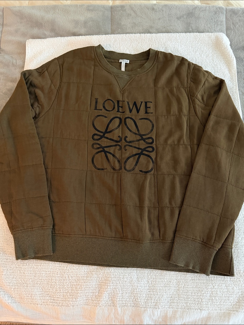 Loewe Olive Green Crewneck Sweatshirt with Logo